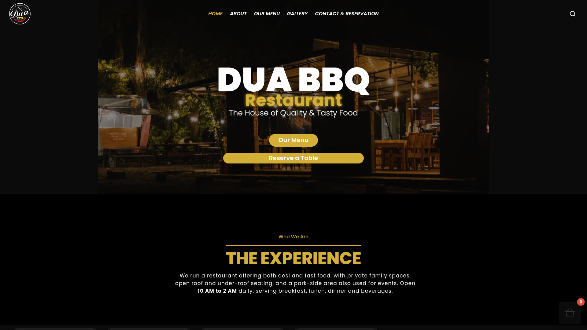 Dua BBQ Restaurant website homepage